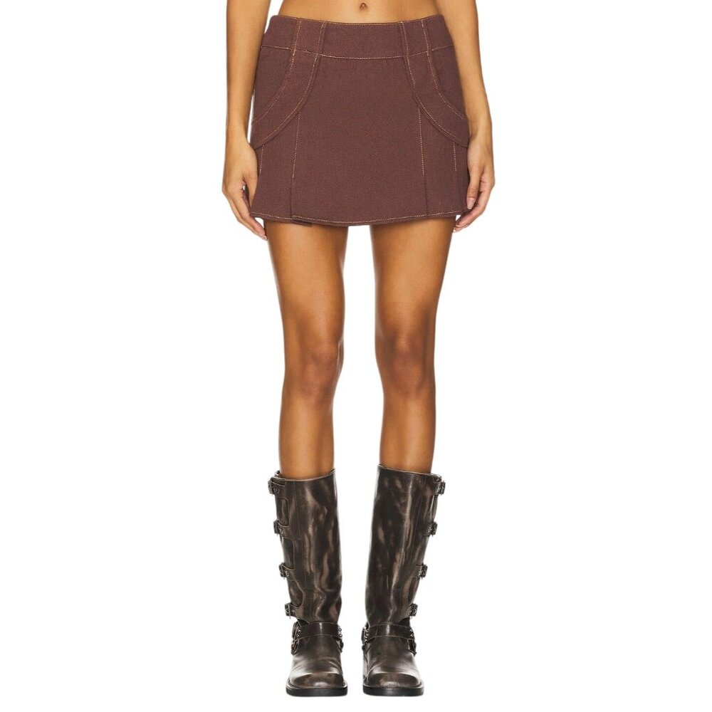 BY.DYLN Avant Mini Skirt in Chocolate Small New Womens Shorts